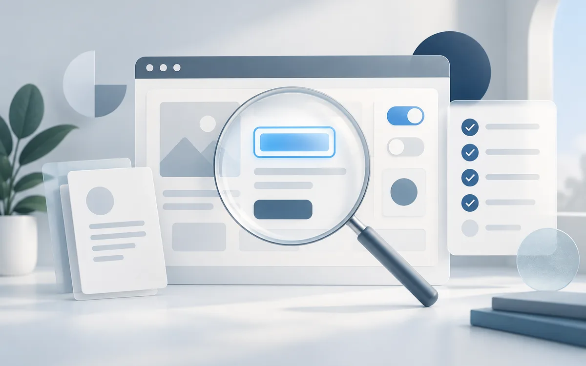 Illustration of an official letter beside an open website and an accessibility checklist.