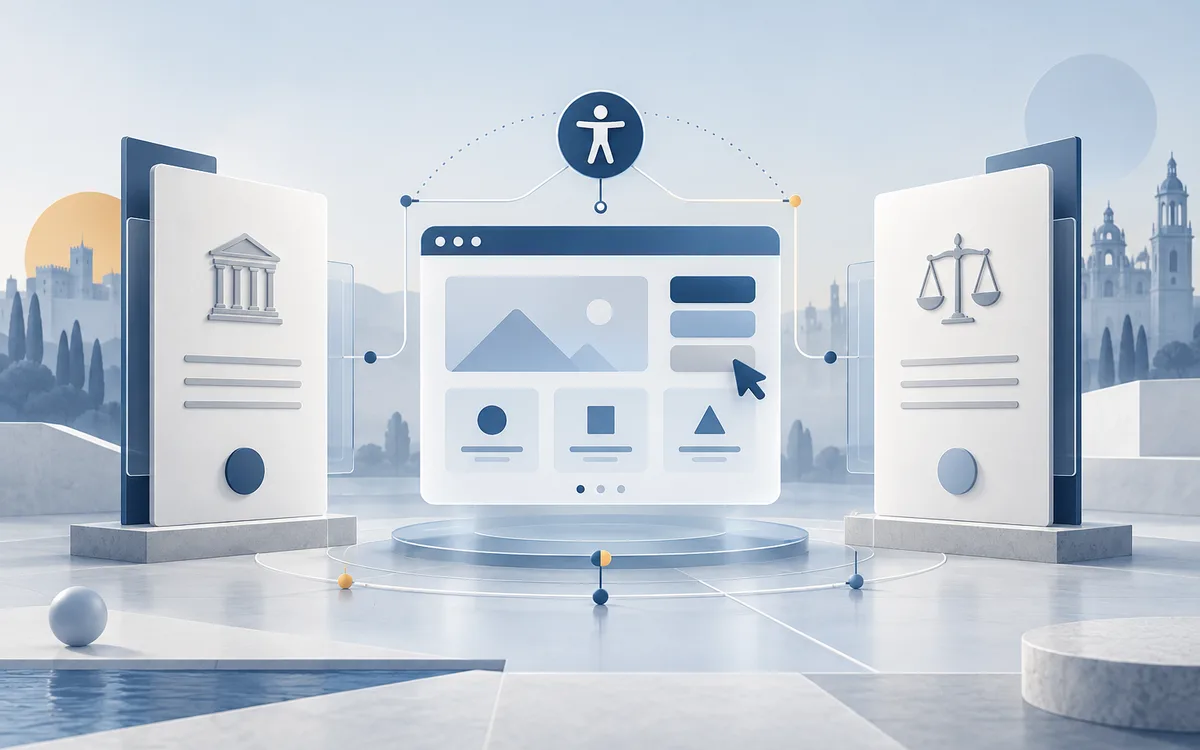 Illustration comparing two Spanish laws on digital accessibility, one concerning the public sector and the other certain private-sector products and services.